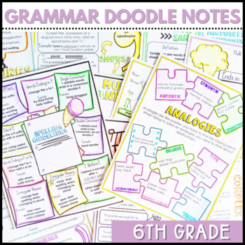 Preview of 6th Grade Grammar Worksheets - Doodle Notes and Grammar Lessons & Review