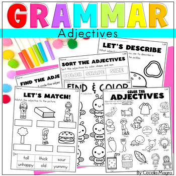 Preview of Grammar Worksheets Practice Adjectives