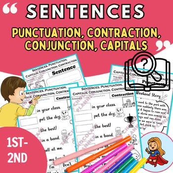 Preview of Grammar Worksheets: Sentence, Punctuation, Contraction, Conjunction, Capitals
