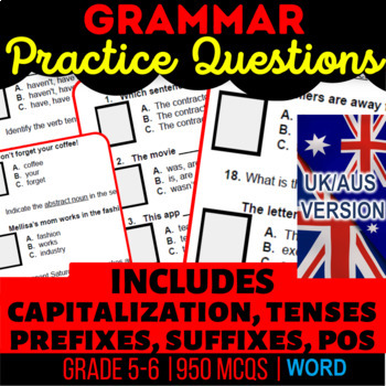 Preview of Grammar Worksheets Word Bundle Nouns, Verbs, Adjectives, Pronouns UK/AUS English