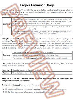 Preview of Grammar Worksheets: proper usages & proofreading Practice. HS ELA (1/3) G.Docs