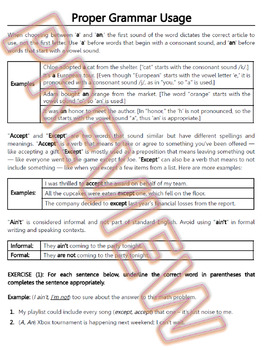 Preview of Grammar Worksheets: proper usages & proofreading Practice. HS ELA (1/3) W.Docs