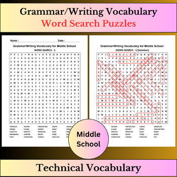 Preview of Grammar/Writing Vocabulary | Word Search Puzzles Activities | Middle school