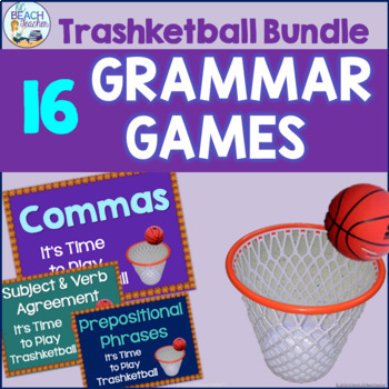 Preview of Grammar Trashketball Games Bundle - Grammar Practice Activities (16 Games)