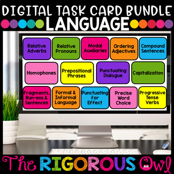 Preview of Grammar and Language Task Cards - Digital Google Forms - Test Prep