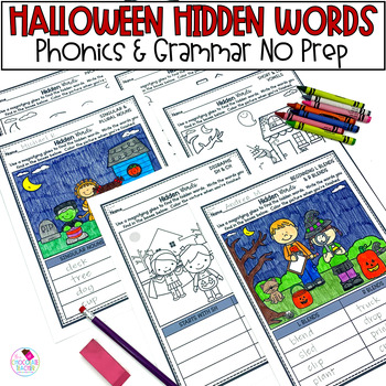 Preview of Halloween Phonics and Grammar Worksheets for First Grade
