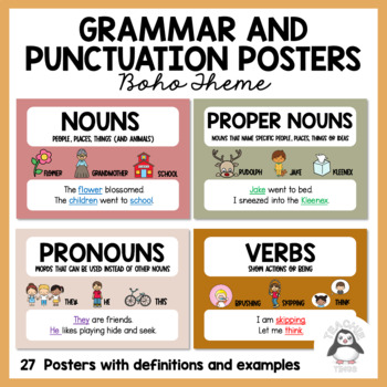 Preview of Grammar and Punctuation Posters Boho Theme | Parts of Speech Posters