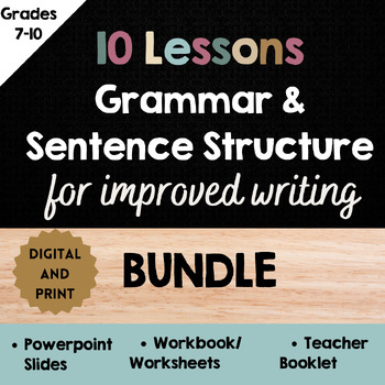Preview of Grammar and Sentence Structure BUNDLE, Powerpoint, Worksheets, grades 7,8,9,10