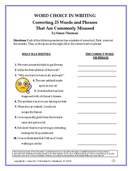 Grammar, Writing Practice: Worksheets Correcting Misused Words | TpT