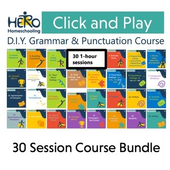 Preview of Grammar and punctuation course, Yr 4-8 homeschool, slides, low-prep game & sheet