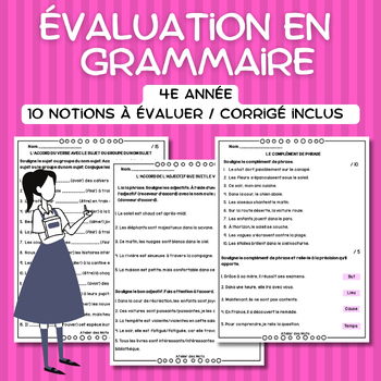 Preview of Grammar assessment 4th grade  - Évaluation Grammaire 4e année