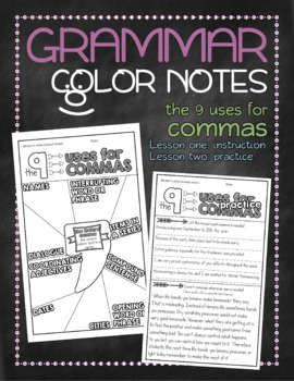 Preview of Grammar color notes: Commas