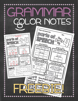 Preview of Grammar color notes FREEBIE: Parts of speech