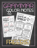 Grammar color notes FREEBIE: Parts of speech