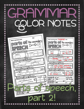 Preview of Grammar color notes: Parts of speech, part 2