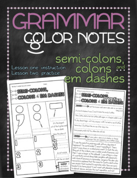 Preview of Grammar color notes: Semi-colons, colons and dashes