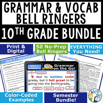 Preview of Grammar Vocabulary Mechanics Sentence Structure Bell Ringer - 10th Grade Bundle