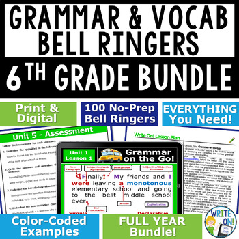 Preview of Grammar Vocabulary Mechanics Sentence Structure Bell Ringer  6th Grade Full Year