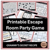 Grammy's Secret Recipe Printable Escape Room Party Game for Kids