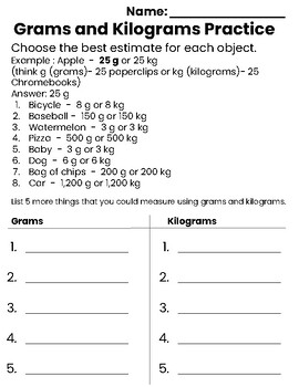 Grams and Kilograms Anchor Chart and practice sheet by All For the ...