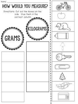 Grams or Kilograms? Cut and Paste Sorting Activity by JH Lesson Design