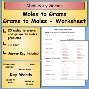 Preview of Grams to Moles, Moles to Grams Worksheet