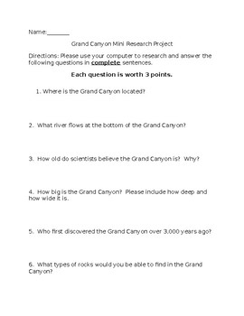 Preview of Grand Canyon Mini Research Project and Rubric