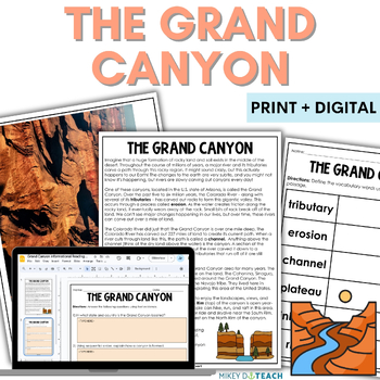 Preview of Grand Canyon Nonfiction Reading Activity - Vocabulary - Landforms