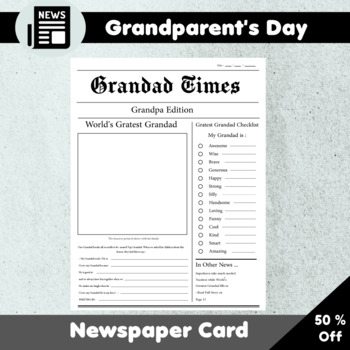 Preview of Grandads Newspaper Card Template Gift for Grandparent's  Day