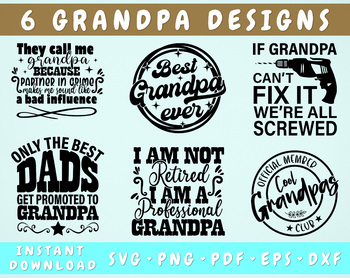 Grandpa Quotes SVG Bundle | 6 Designs | Best Grandpa Ever SVG, PNG