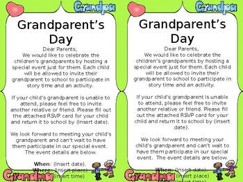 Grandparent S Day Invitation Rsvp By Leeann Belvedere Tpt