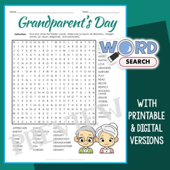 Preview of Grandparents Day Activity Upper Elementary Middle School Word Search Worksheet