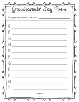 Grandparents Acrostic Poem Worksheets Teaching Resources Tpt