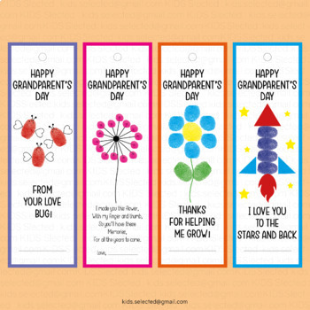 Preview of Grandparents Day Bookmark Flower Fingerprint Card Craft Activity Art Gift Tags