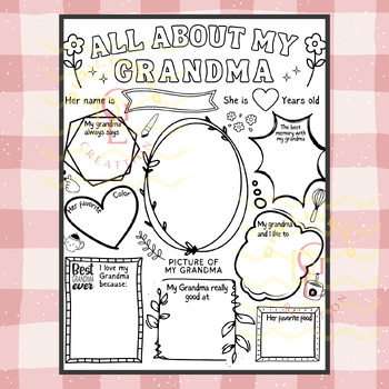 Preview of Grandparents day All About my Grandma Family Book grammar coloring page primary
