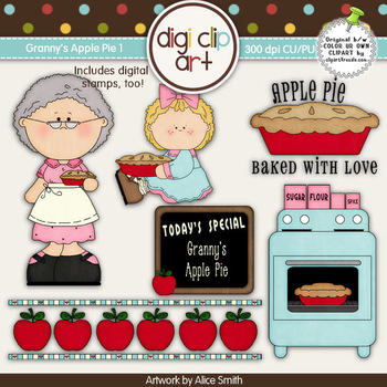 Preview of Granny's Apple Pie 1-  Digi Clip Art/Digital Stamps - CU Clip Art