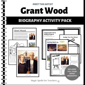 Preview of Grant Wood Activities - Wood Biography Art Activity Pack - Easy Art Sub Lesson