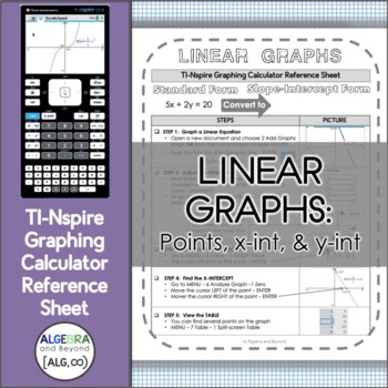 Preview of Graph Linear Equations | TI-Nspire Calculator Reference Sheet and Practice