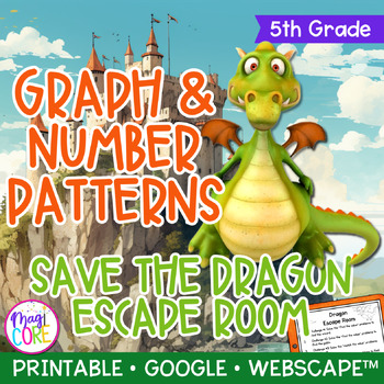 Preview of Graph & Number Patterns Dragon Math Escape Room & Webscape™ - 5th Grade 5.OA.B.3