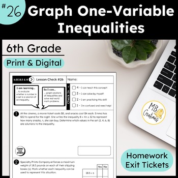 Preview of Graph One-Variable Inequalities Worksheet L26 6th Grade iReady Math Exit Tickets