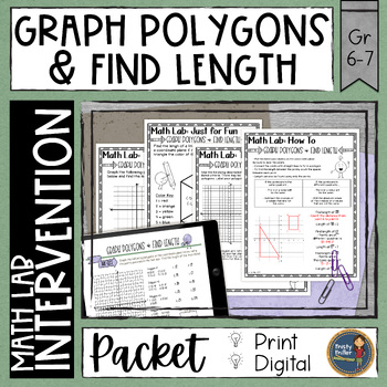 Preview of Graph Polygons & Find Length Math Activities Lab - Math Intervention - Sub Plans