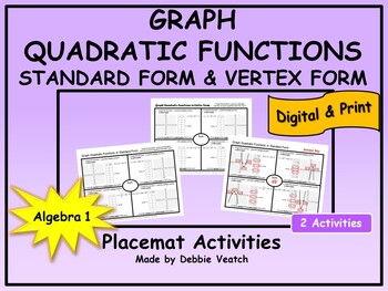 Preview of Graph Quadratic Functions in Standard & Vertex Form Placemat Algebra 1 | Digital