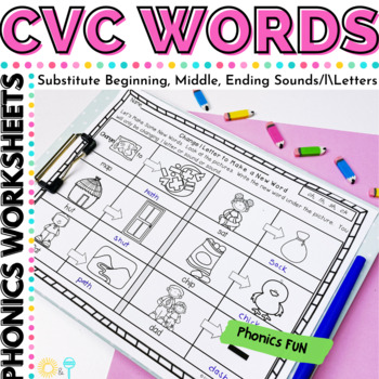 Preview of Phonics Worksheets CVC Words Manipulate Sounds | Aligned with Science of Reading