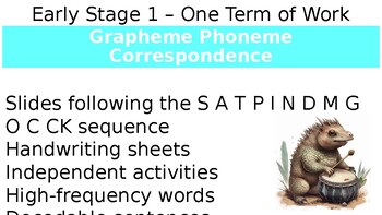 Preview of Grapheme phoneme Corr. S A T P I N D M G O C CK  300 slides 1 term ES1 no prep