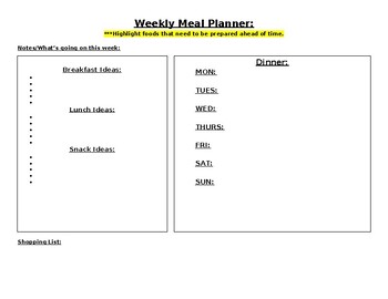 Preview of Grapher Organizer – Weekly Meal Planner