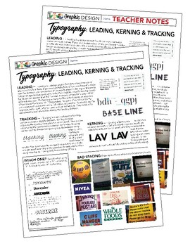 Preview of Graphic Art & Design Yearbook TYPOGRAPHY Leading Kerning Tracking Worksheet