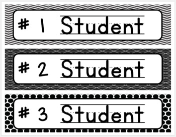 Preview of Graphic Black and White Student Desk Plates/Name Tags