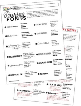 Preview of Graphic Design Art Font Pairing Worksheet Lesson Activity Assignment Intro