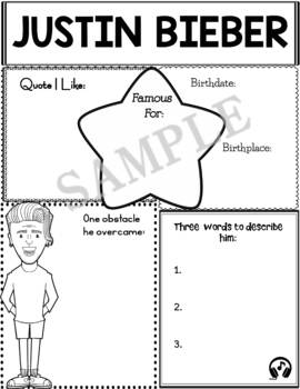 Preview of Graphic Organizer : Famous Canadians : Justin Bieber