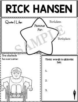 Preview of Graphic Organizer : Famous Canadians : Rick Hansen